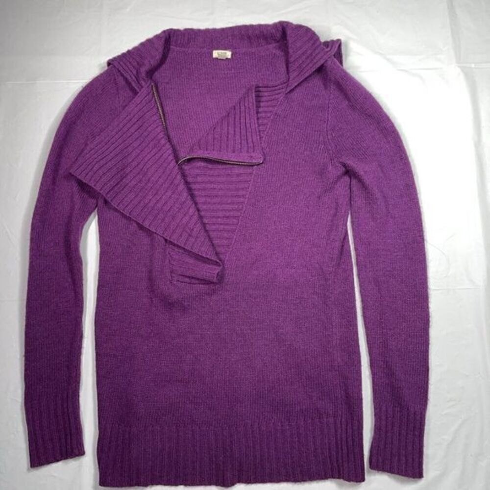 J.CREW Women's HALF ZIP KNIT Asymmetrical SWEATER Wool Alpaca Blend Purple XS